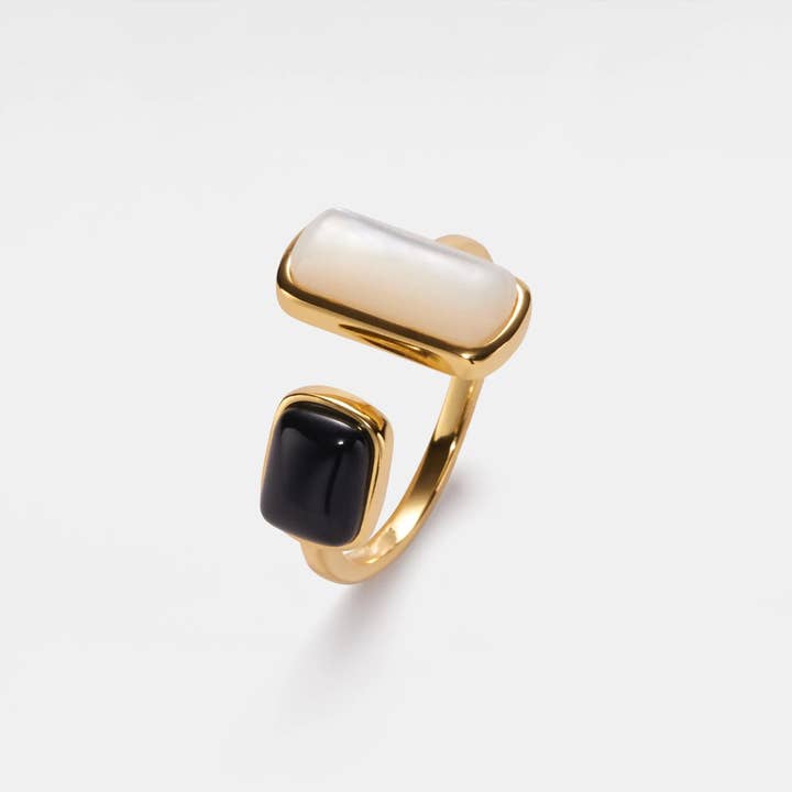 Perimade & Co. LLC - Wholesale Cocktail/Statement Ring - Black White Agate Onyx Cabochon Ring in 925 Sterling Silver6