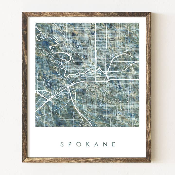 Kunstdruck mit bemalter Landkarte von Spokane Washington für den Großhandel von Turn-of-the-Centuries