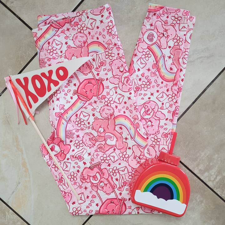 Care Hearts (Semi-Exclusive) - 1980s Cartoon Hearts Valentine's Day Love High-quality Handcrafted Vibrant Leggings for wholesale by Beautifully Unique® Bootique