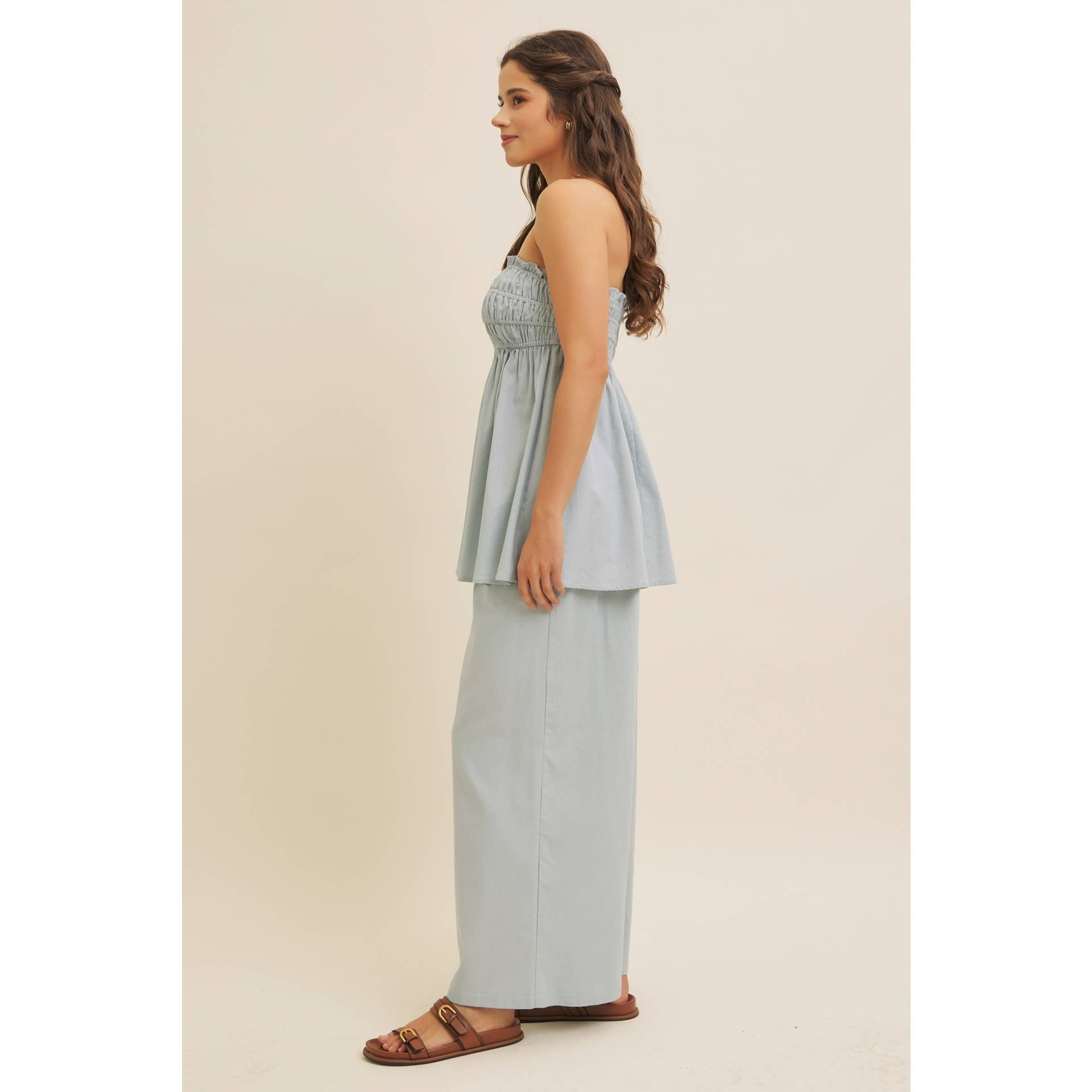 in february – Blusa - Mulher por atacado – TOP TÚNICA SEM ALÇAS DRAPEADO EM VISCOSE E LINHO18