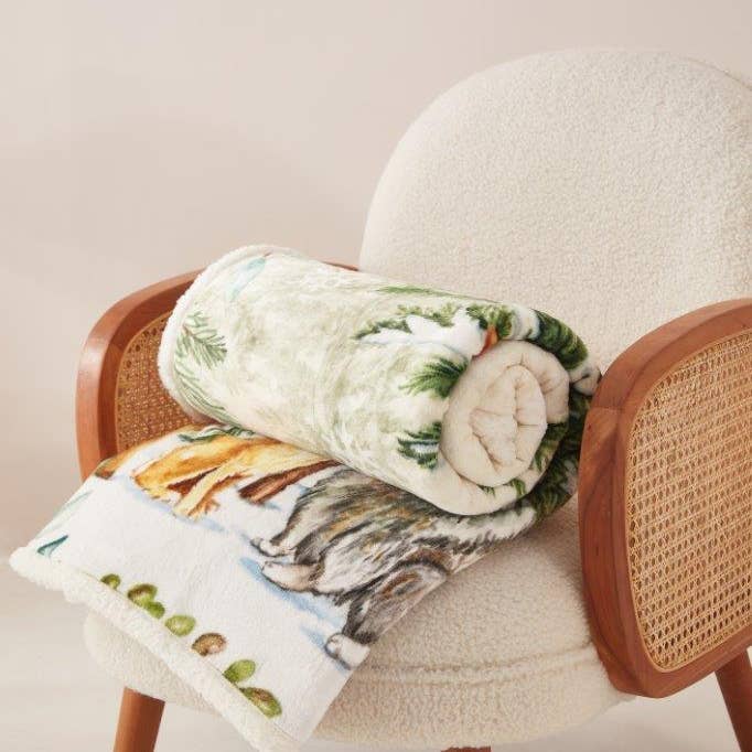 Duke Imports - Wholesale Throw Blanket - "Winter Wonderland" Flannel Sherpa Throw Blanket 50"x60"3