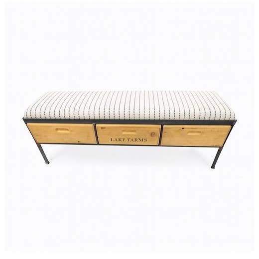 cream with woven black stripe bench 3 sizes available for wholesale by Uber Chic Home