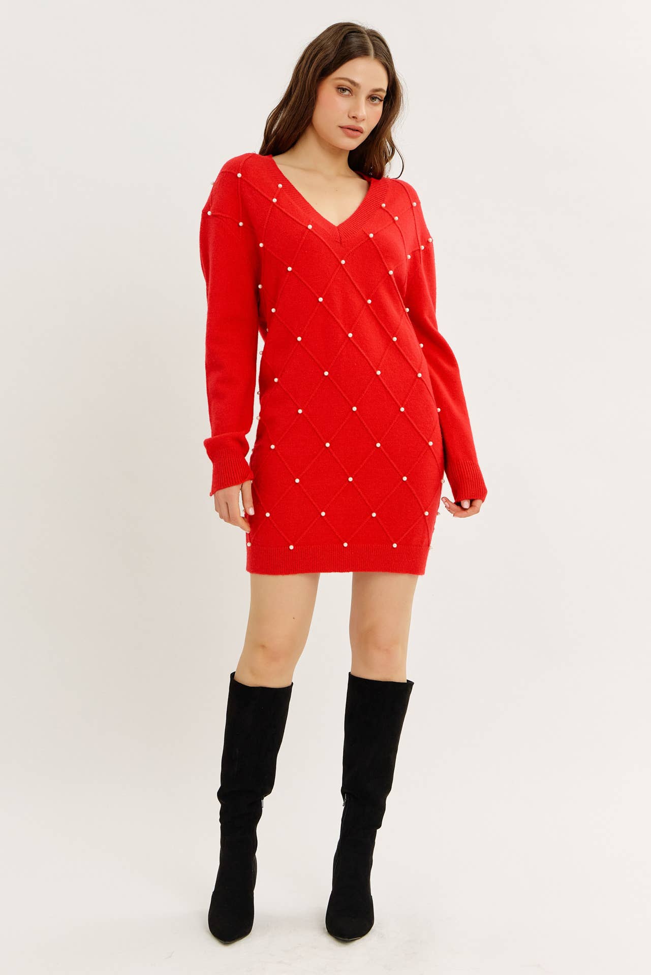 idem ditto - Wholesale Dress - Women's - GLAM MEETS COZY COMFORT PEARL SWEATER MINI DRESS11