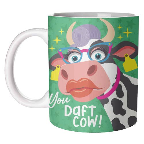 Mugs 'You Daft Cow!' by Claire Atwood for wholesale by ART WOW