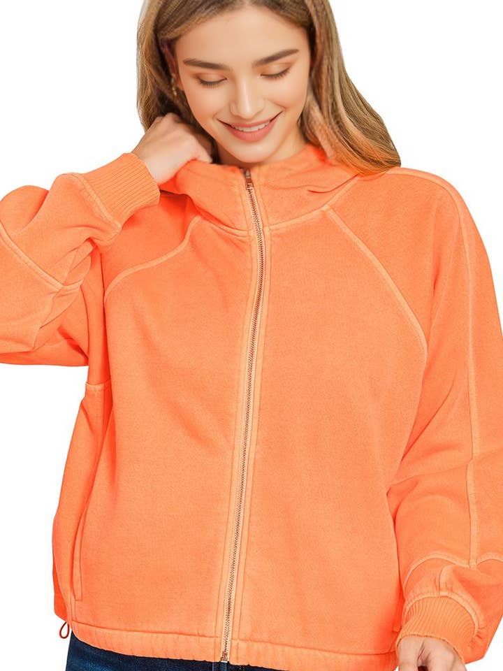 Felpa con cappuccio in pile tinta pigmento con zip e tasche SI-28710 per la vendita all'ingrosso da parte di 42POPS