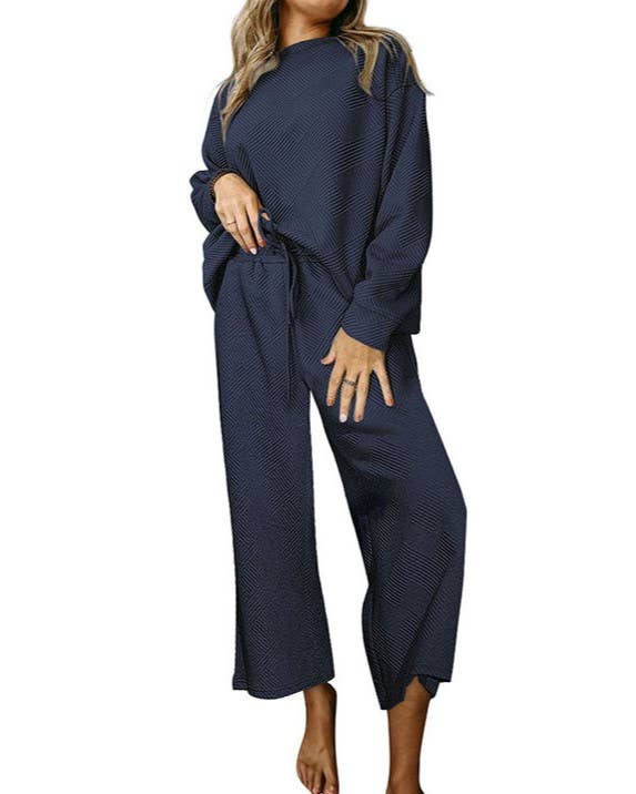 Rosa Clothing - Wholesale Lounge Set - Women's - Plain Textured Loose Slouchy Drawstring Lounge Set7