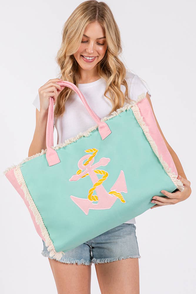 Hana - Wholesale Tote Bag - Women's - Embroidered Design Patch Fringe Summer Tote Bag5