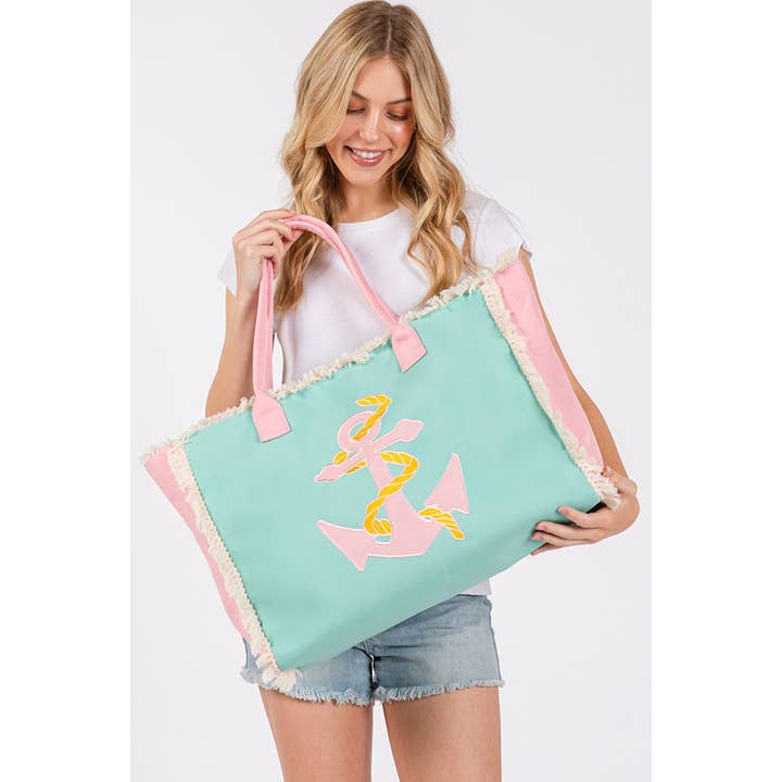 Hana - Wholesale Tote Bag - Women's - Embroidered Design Patch Fringe Summer Tote Bag5