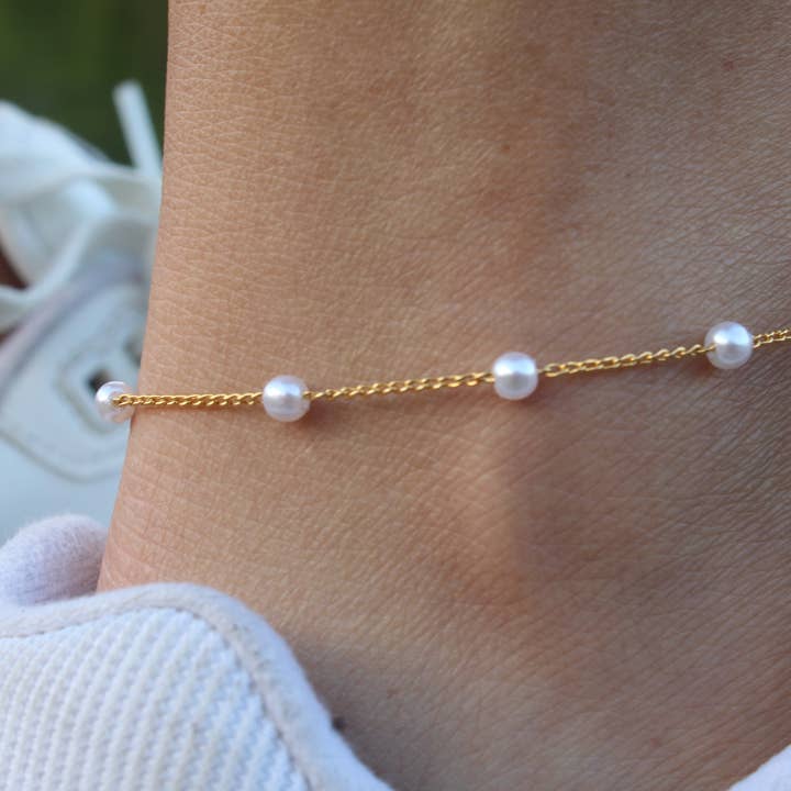 18 k guld fyldt ferskvandsperle Ankelkæde for engroshandel hos Creating Journey