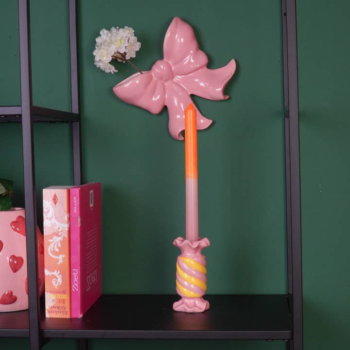 Housevitamin bv - Wholesale Candle holder - Candle Holder- Toffee Candy - Ceramic-Pink/ Yellow- 7,5x7,5x13 cm3