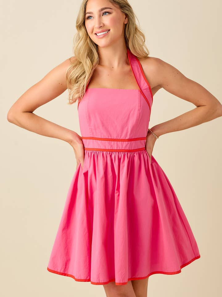 BABY PINK – wholesale Klänning - Dam – Halterneck rygglös miniklänning med kontrasterande kantband31