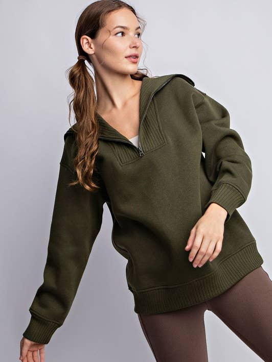 Sunday Morning - Wholesale Sweatshirt - Women's - T969737 RIBBED MOCK NECK FRENCH TERRY PULLOVER