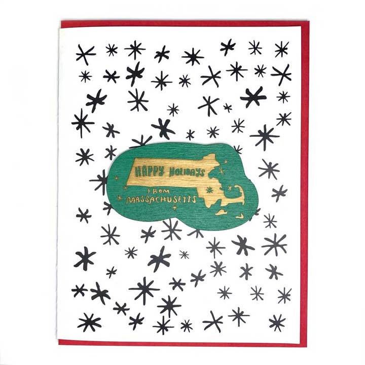 Happy Holidays from Massachusetts Magnet w/Card for wholesale by SnowMade