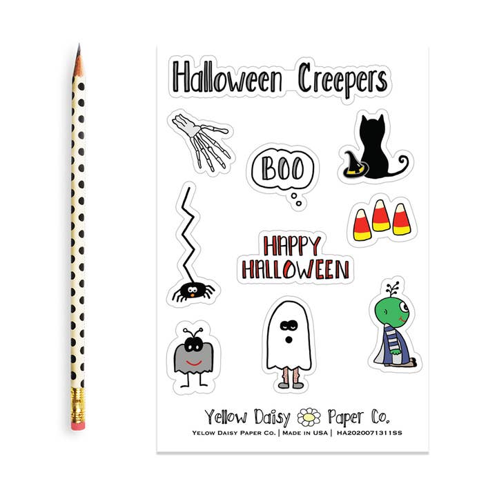 Halloween Creepers Sticker Sheet, Vinyl Stickers Variety for wholesale by Yellow Daisy Paper Co.