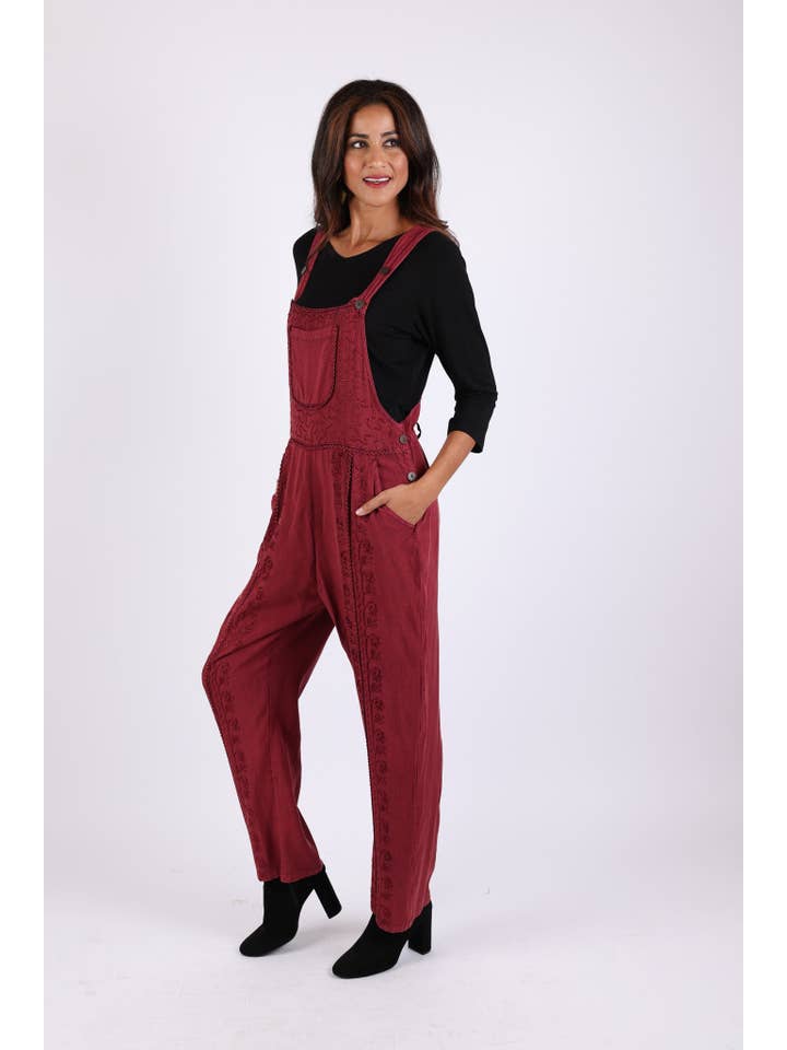 Sacred Threads - Wholesale Overalls - Women's - Stonewashed Boho Embroidered Overalls: Fall Colors3