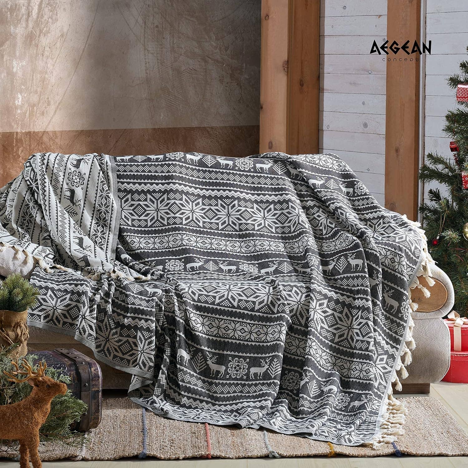 westmarkusa corp - Wholesale Bedding Blanket - 90x77 Inches Oversized Queen Deer Muslin Cotton Blanket, Hand-Woven Boho Style, Plush and Fluffy for Winter, Soft Lightweight Bedding Essential for Bed, Couch1