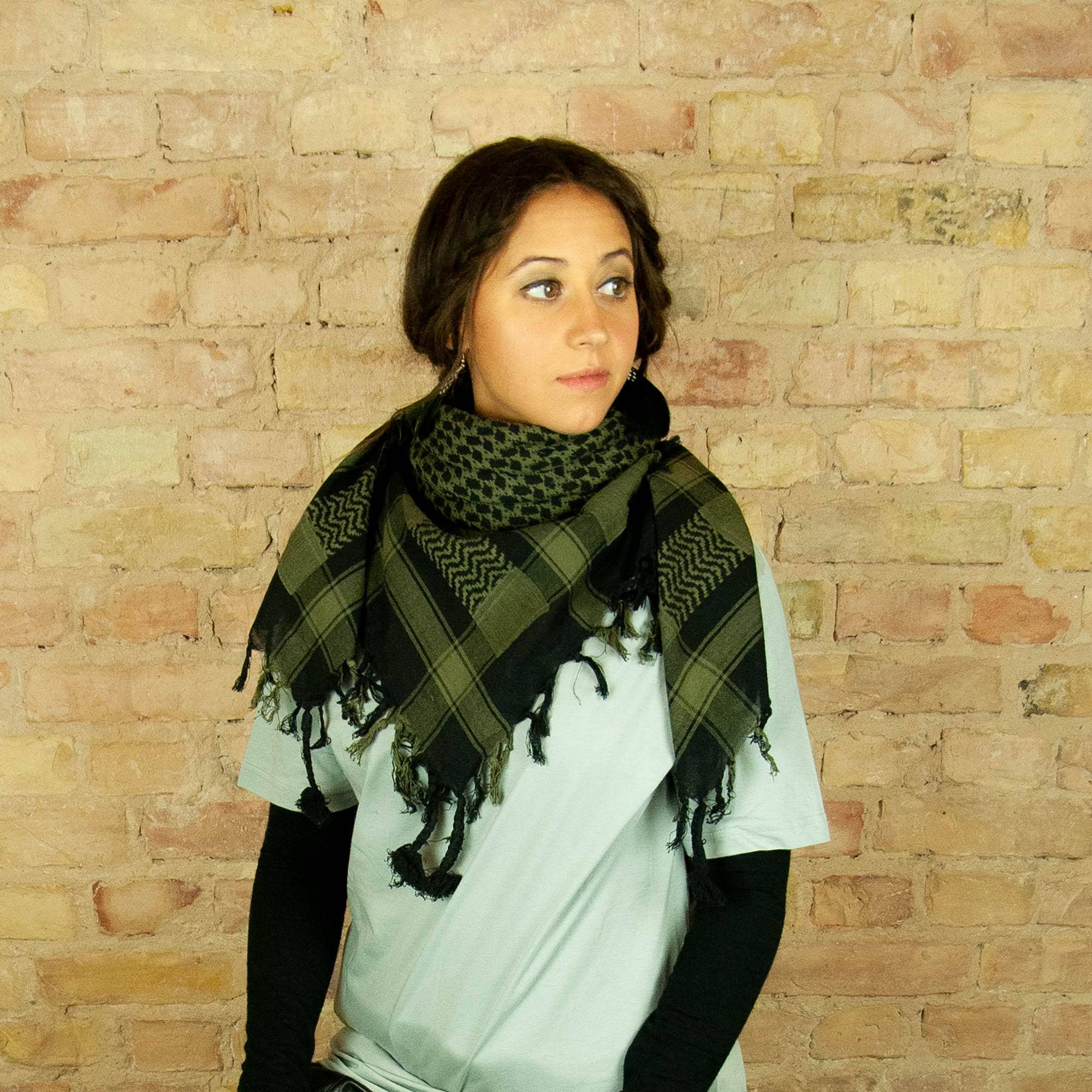 Tribal Trade GmbH – Großhandel Schal – Unisex – Palituch - Schwarz - Grün-Olivgrün - Kufiya PLO Tuch10