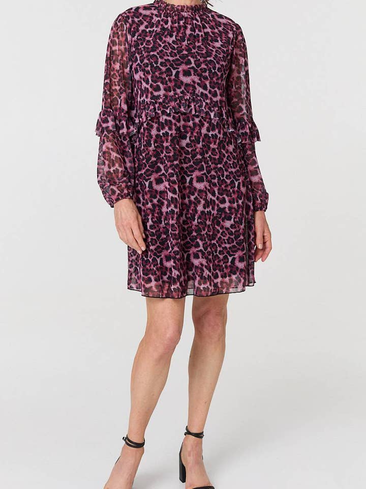 Vestito corto a collo alto con stampa animalier per la vendita all'ingrosso da parte di Stellalondon