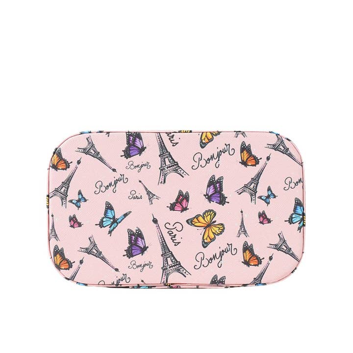 Selini New York - Wholesale Makeup/Cosmetic Bag - Medium Butterflies & Paris Makeup Train Case-LNCTB3006-PK