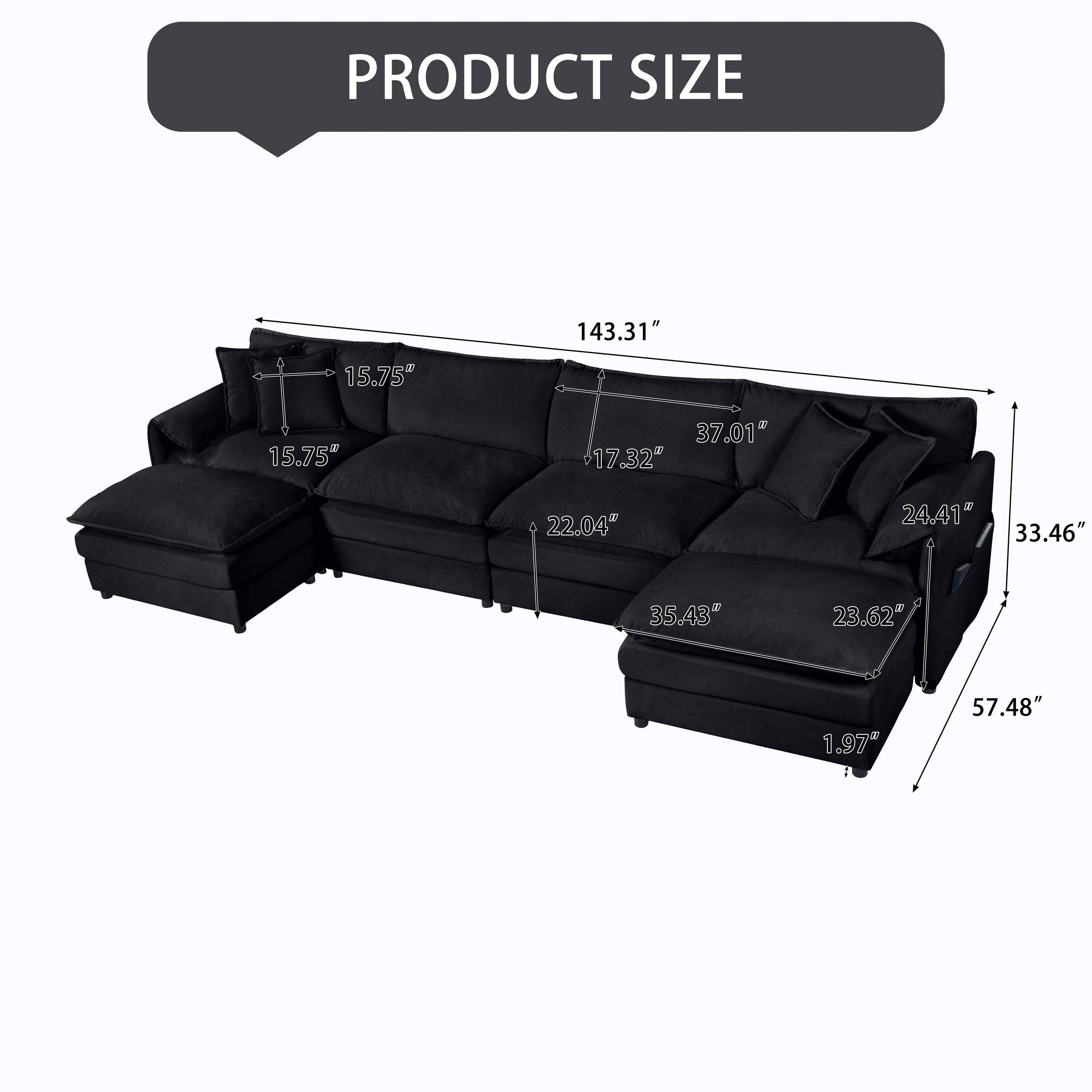 HOMYCASA DESIGN INC - Wholesale Sofa - Modular Sectional Sofa Deep Seat U Shaped Couch with Ottoman2