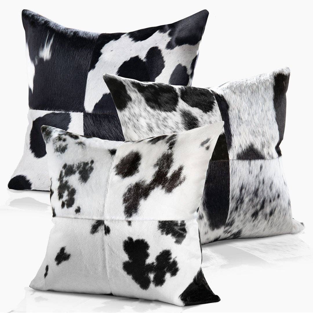 URBAN-EQUESTRIAN - Venta al por mayor Cojín decorativo - Almohada cuadrada Domino de piel de vaca real en blanco y negro - Manchado1