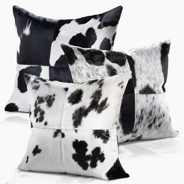 URBAN-EQUESTRIAN - Venta al por mayor Cojín decorativo - Almohada cuadrada Domino de piel de vaca real en blanco y negro - Manchado1