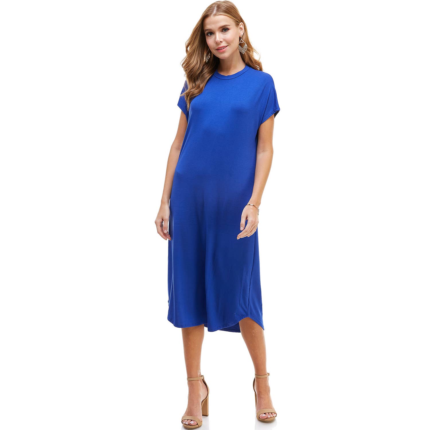 Azules Clothing - Wholesale Dress - Women's - ADM-8252RS Loose fit Crew Neck Hem Midi Dress20