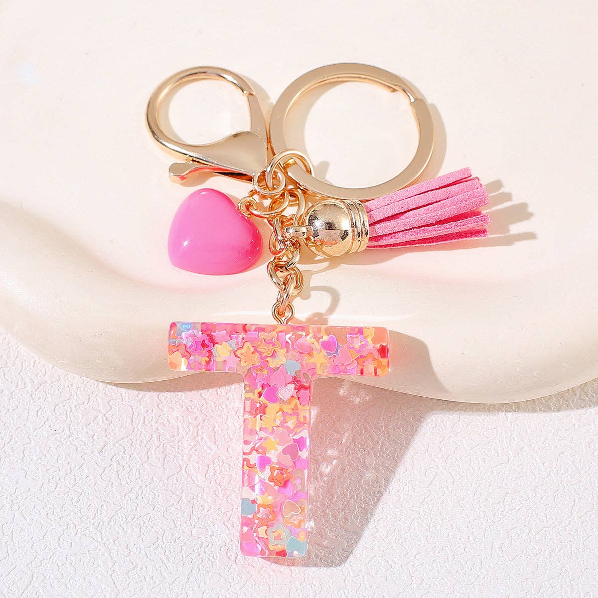 Mio Queena - Wholesale Keychain - Women's - Pink Sequin Star Resin Initials Charm Keychain Bag Ornaments17
