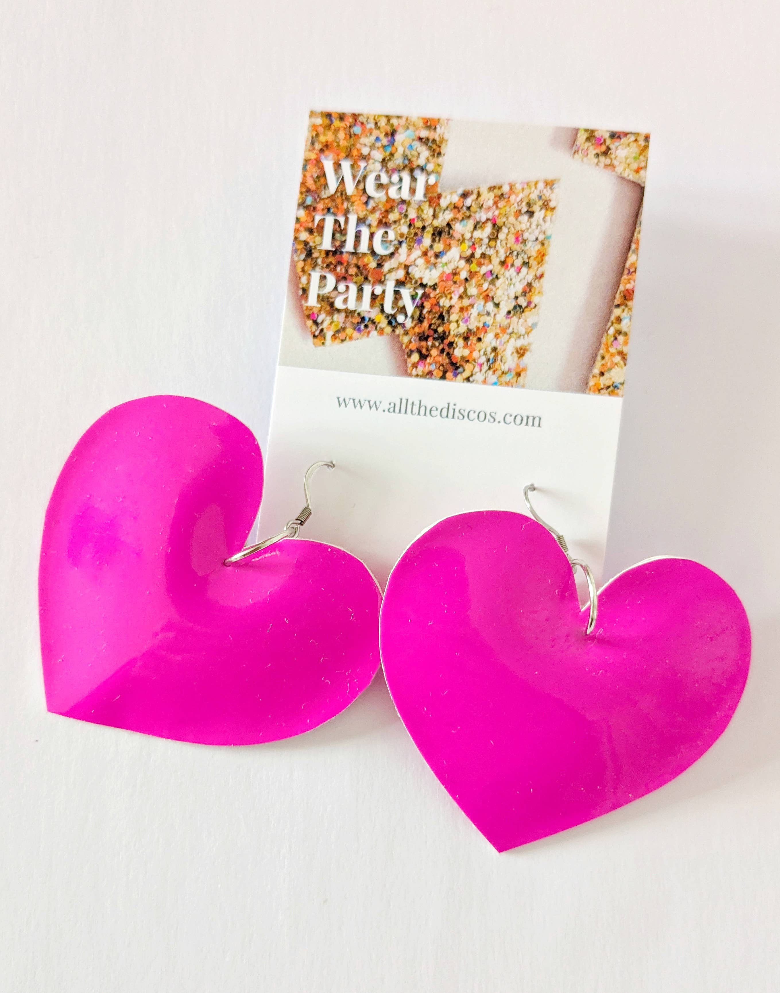 All The Discos - Wholesale Dangle Earrings - Patent Pink Heart Earrings