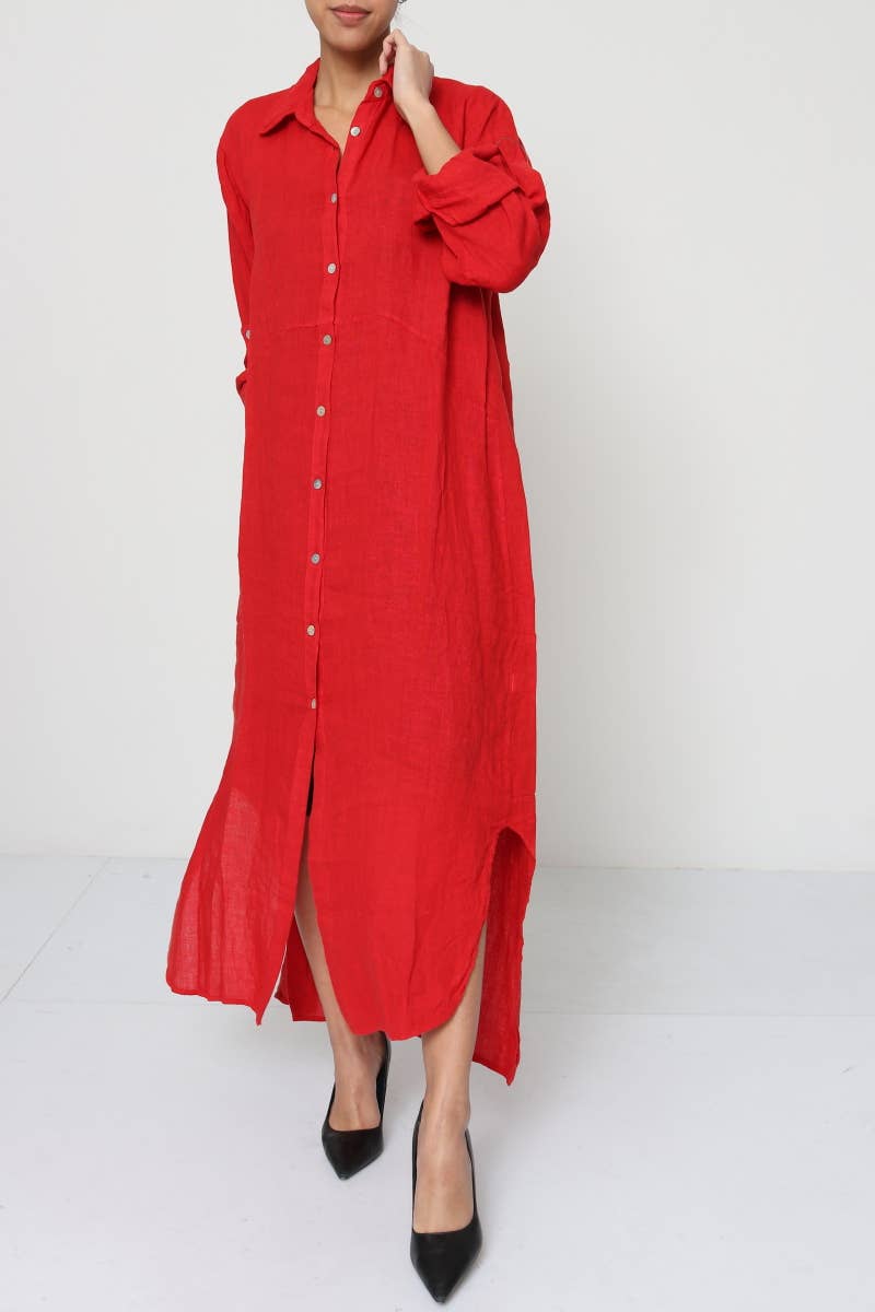 LÉA & LUC - Wholesale Dress - Women's - Long shirt dresses in 100% Linen REF. 148431