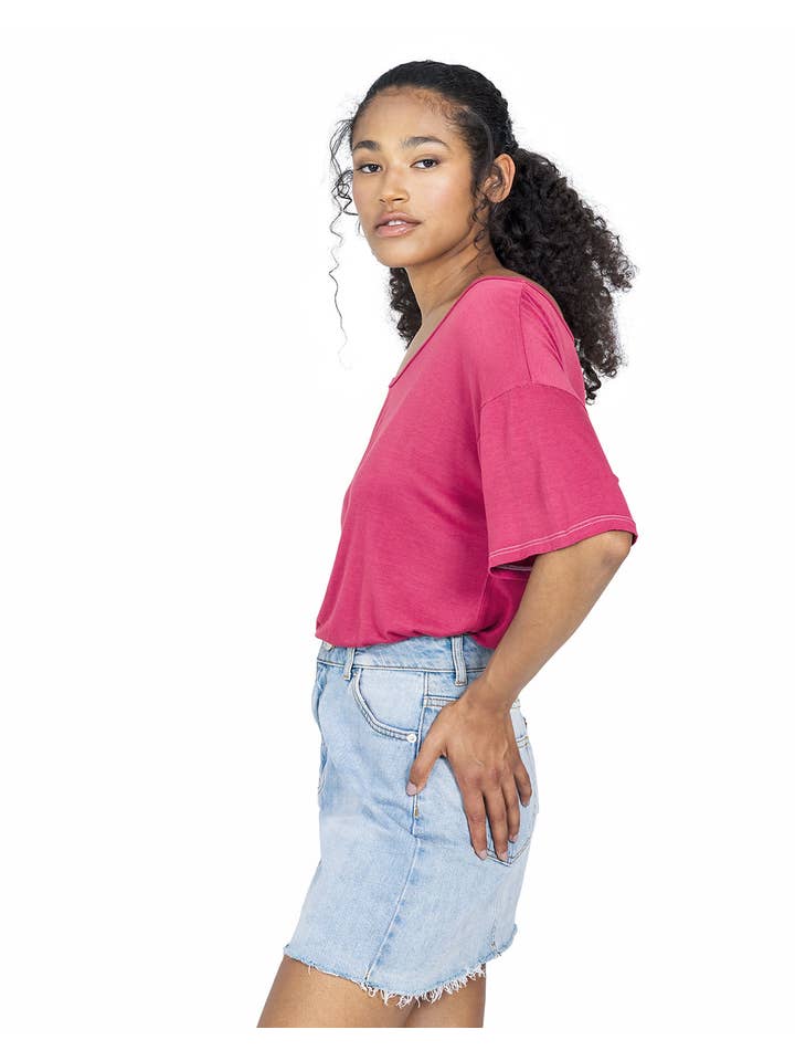 US Blanks - Wholesale T-Shirt - Women's - Women's 100% Lenzing Modal Boxy Open Neck Top14