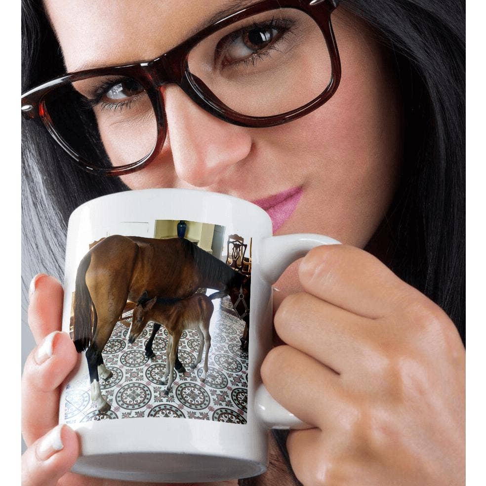 3dRose - Wholesale Coffee Mug - 3dRose, Newborn baby horse in a colonial living room by another horse, Mug9