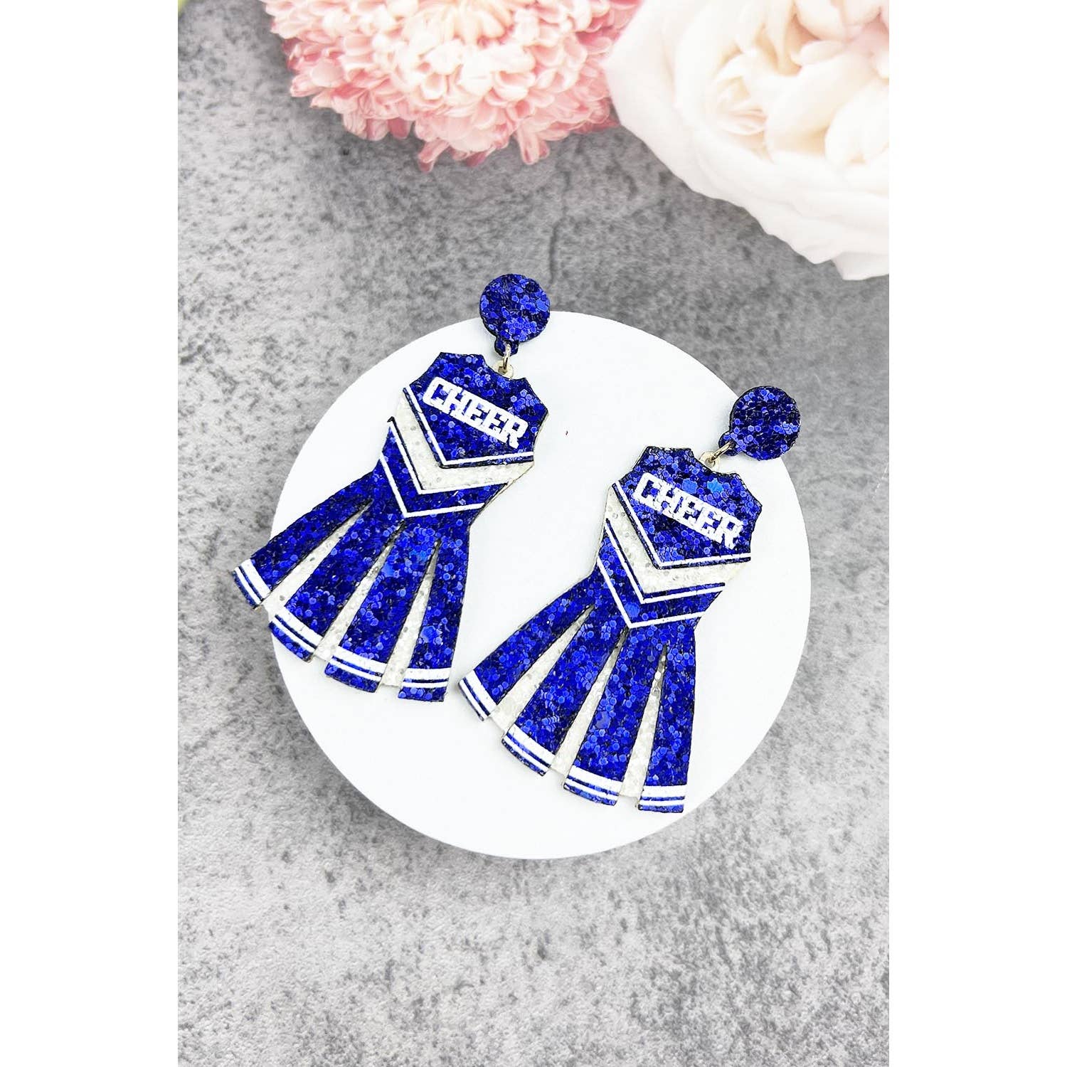 JHP Collection - Wholesale Dangle Earrings - GLITTER CHEERLEADER UNIFORM DROP POST EARRING3