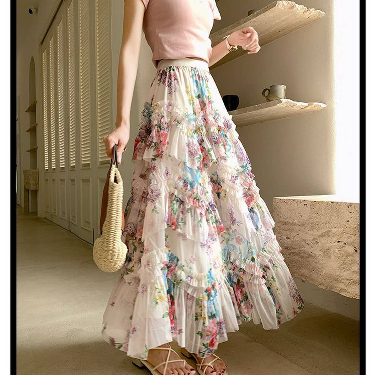 ACCITY - Wholesale Skirt - Women's - COLORFUL FLORAL MESH PRINT PLEATED TULLE SKIRT_CWBLS039918