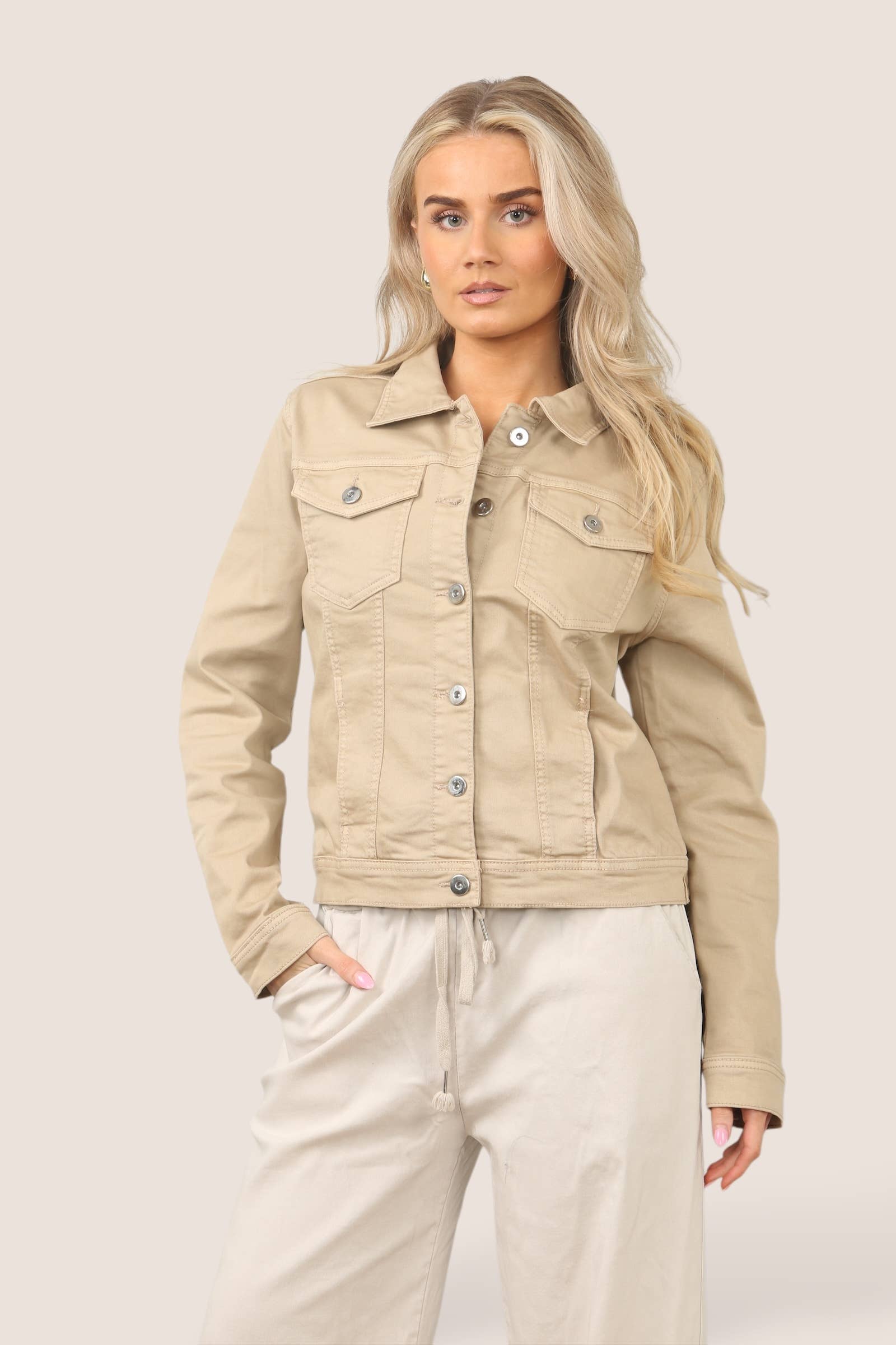 Kurt Muller – Casaco de ganga - Mulher por atacado – Casaco de Algodão com Elastano em Denim Castanho Claro Mocha Kurt Muller2