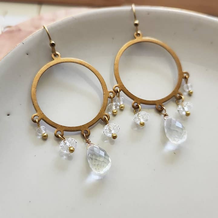 Sara Sela Jewelry - Wholesale Dangle Earrings - Gemstone and Brass Chandelier Bridal Statement Earrings