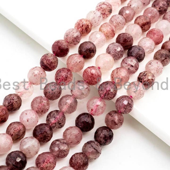 BestBeads&Beyond - Wholesale Beads - Natural strawberry quartz faceted beads, 6mm/8mm/10mmSKU#1372