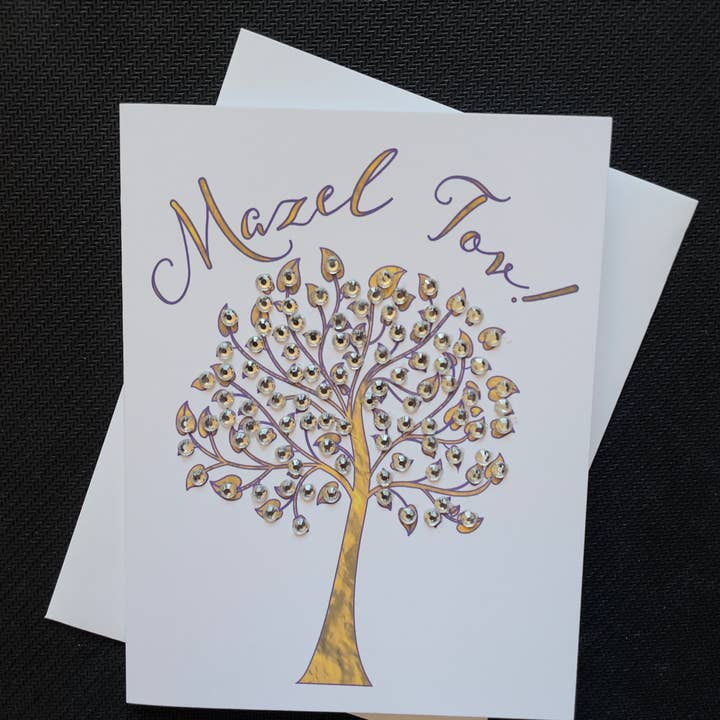 Mazel Tov Árvore da Vida em Roxo e Ouro por atacado de Russell Jeffery Design by Off By Heart Design