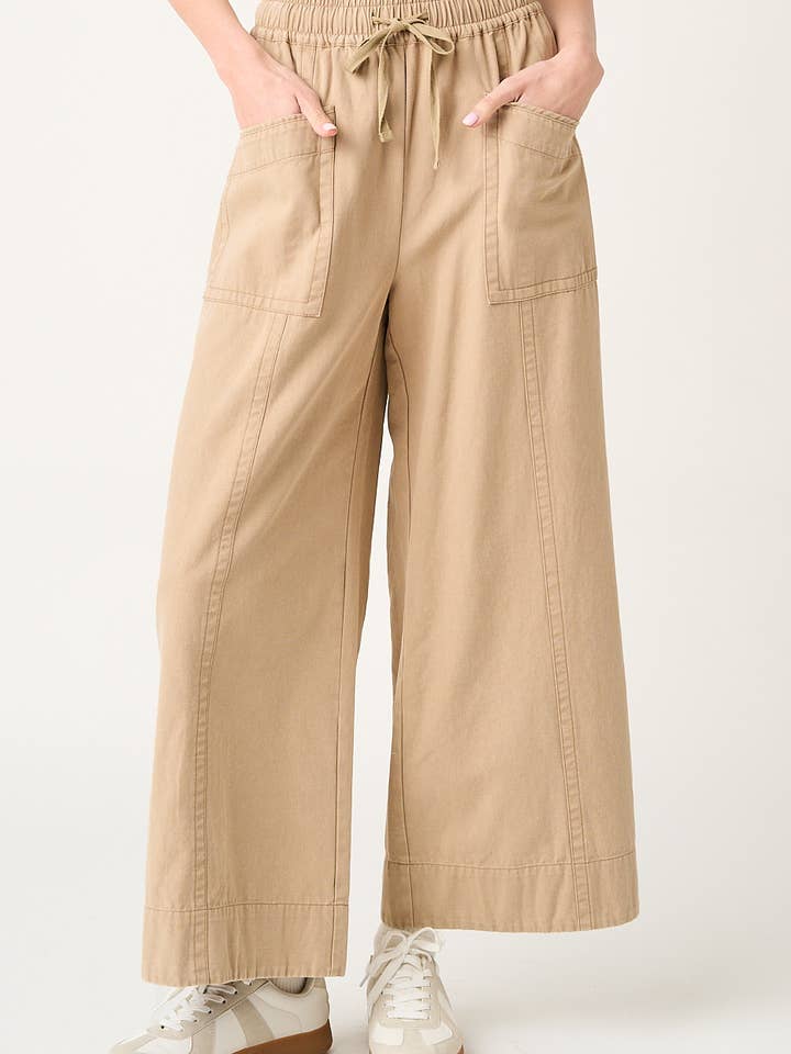 Pantalon en sergé à jambes larges avec taille élastique et lavage minéral pour la vente par mittoshop