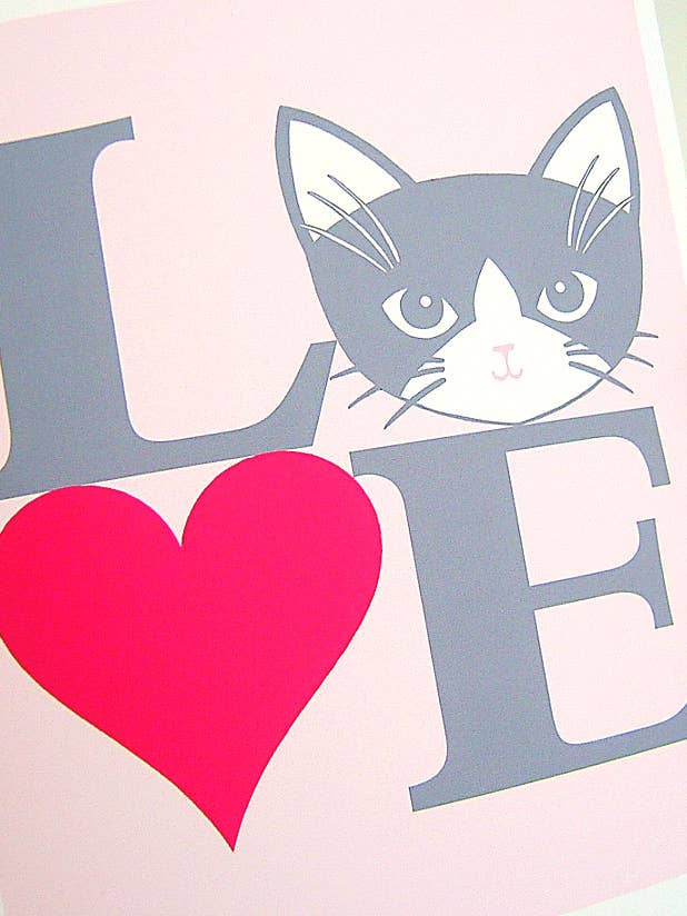 Love Cats in Grey and Pink Greeting Card for wholesale by Cathy Peng Art & Design
