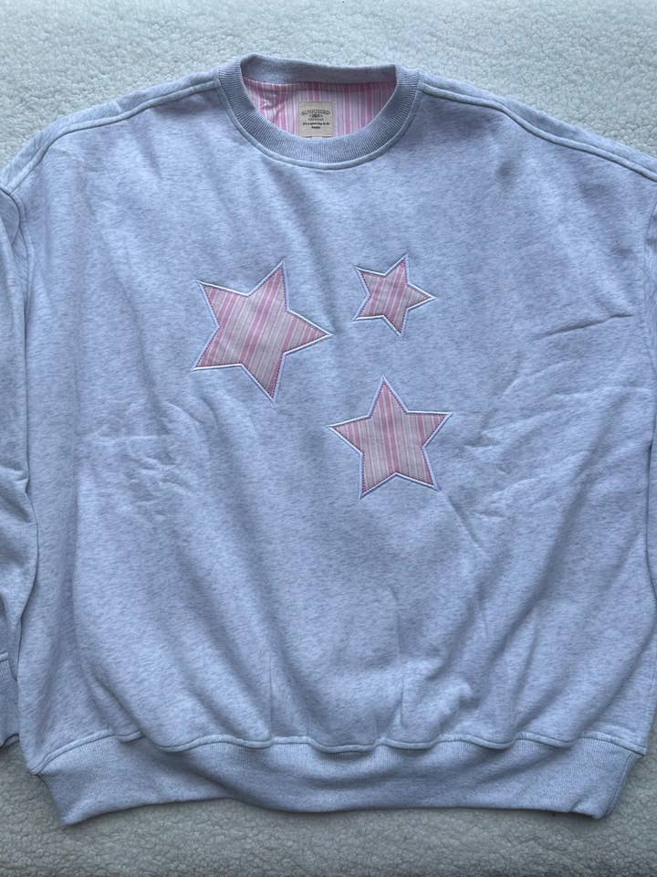 Pearl Grey Star Lux Striped Sweatshirt for wholesale on Faire