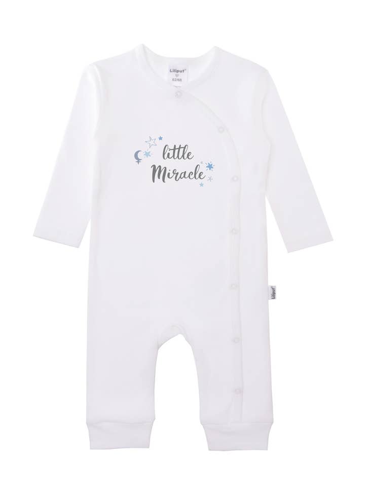 Overal van biologische katoen in wit met print "little miracle" voor wholesale door Liliput