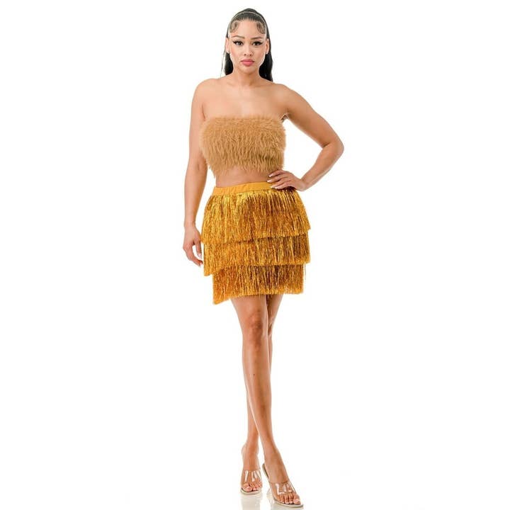 FRINGE METALLIC SKIRT for wholesale by Black Pearl Clothing