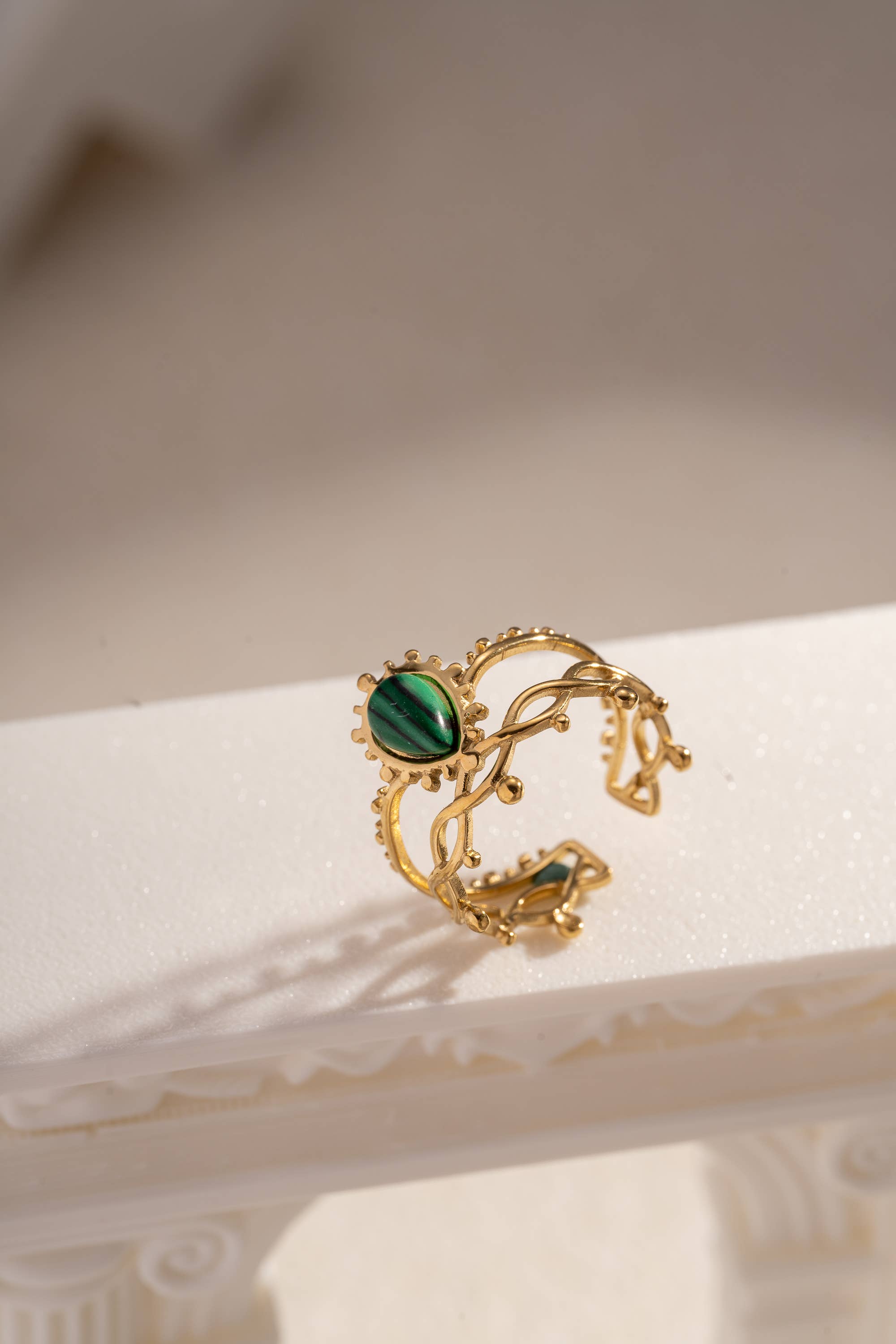 COSMOS - Wholesale Single Stone/Solitaire Ring - Openwork gold-plated stainless steel ring with colored stone0