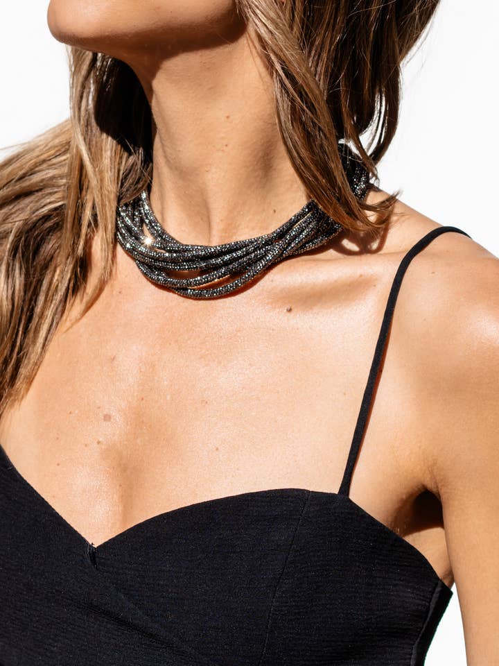 4-in-1 Multi Streng Ketting - Donkergrijs Strass-steen voor wholesale door ROCKNOT