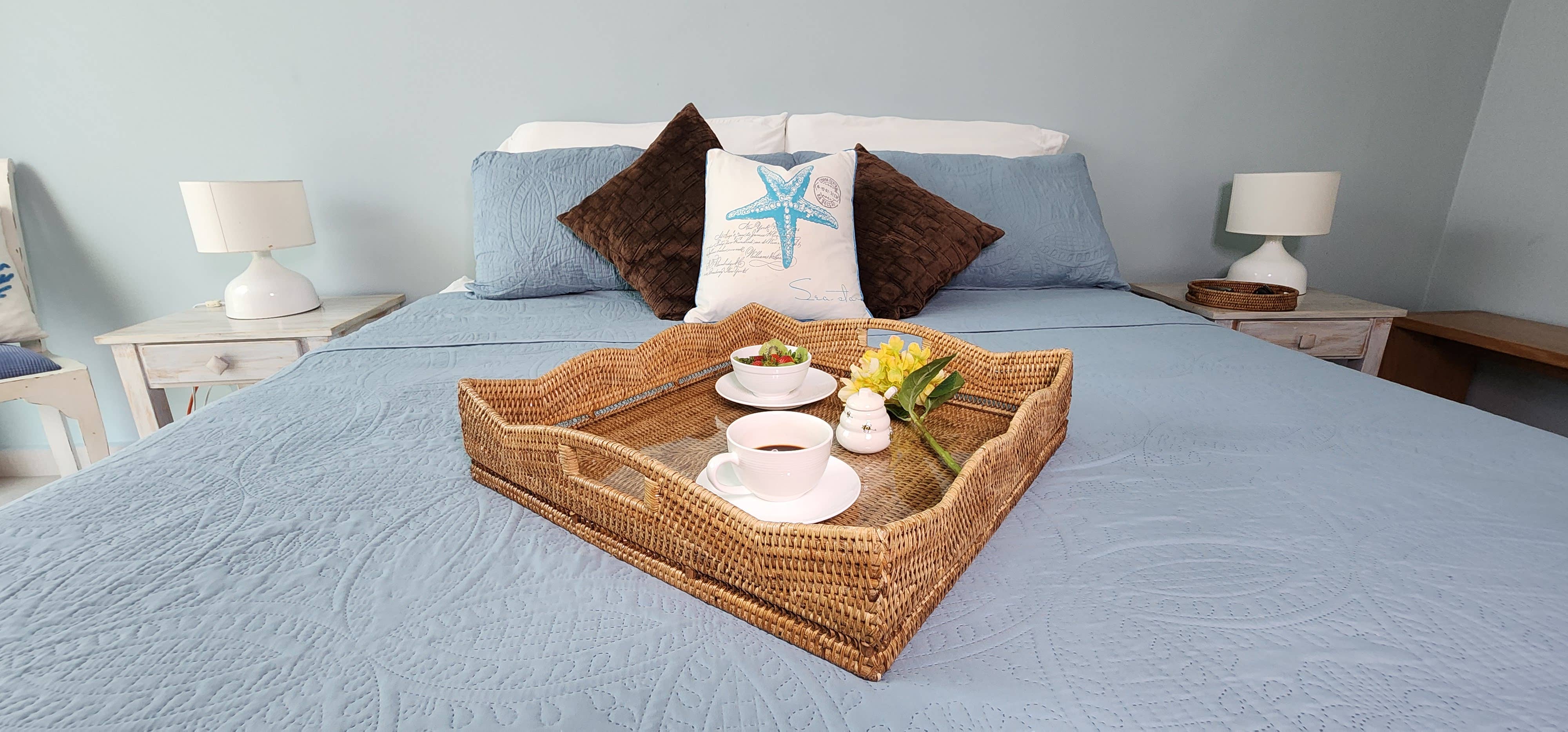 Artifacts Trading Company - Wholesale Decorative Tray - Rattan Scallop Square Tray with Glass Insert8