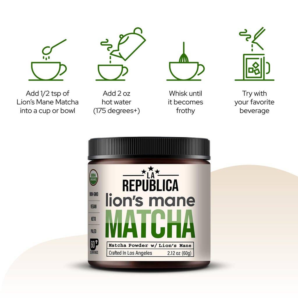 La Republica Coffee – Großhandel Gesundheits-/Entgiftungstee – La Republica Bio MATCHA mit Löwenmähne (Vollfruchtend)7