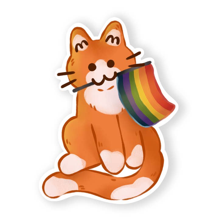 Pride Flag Kitty Sticker for wholesale by The Stray Shop