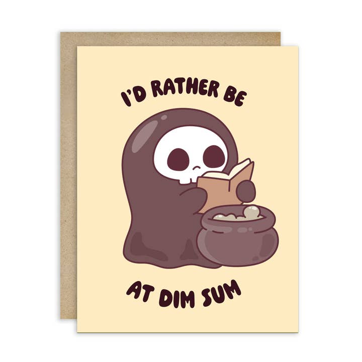 Dim Sum Dødsenglen Halloween-kort | Kawaii Asiatiske Snacks Madglad Sjove Hilsner for engroshandel hos Cute Asian Cards