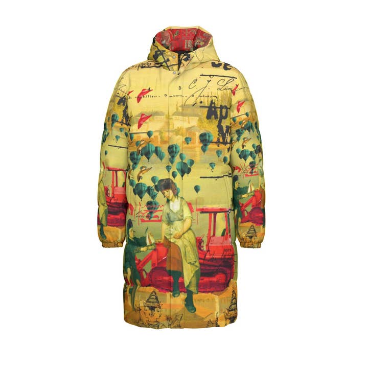 HERE, TAKE IT II All-Over Print Unisex Long Down Jacket for wholesale by Bønes and Balløøns
